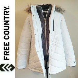 Free Country White Puffer with faux fur hood